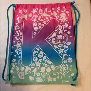 Justice Letter ‘K’ Kids Ocean-Themed Gradient Drawstring Bag - NWOT